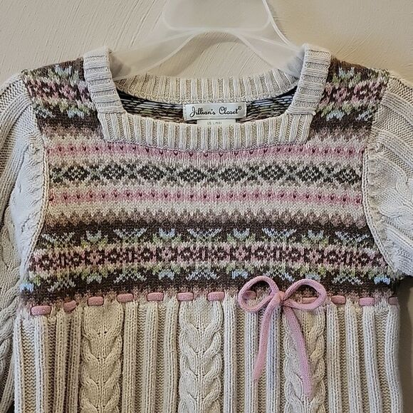 JILLIAN'S CLOSET IVORY FAIR ISLES LONG-SLEEVE SWEATER DRESS, SIZE 6X - Picture 3 of 12